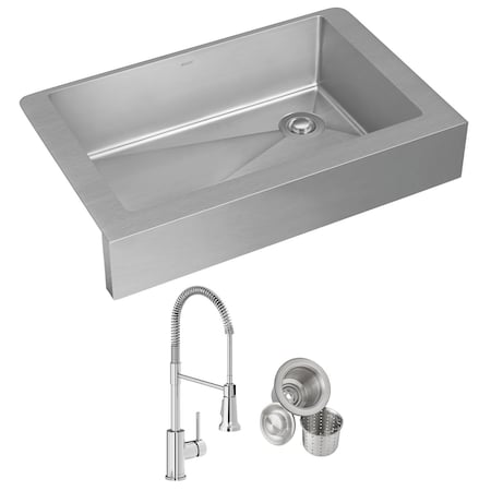 Elkay 18 Gauge Stainless Steel 35-7/8" x 20-1/4" x 9" Single Bowl Farmhouse Sink and Faucet Kit with Drain ECTRUF30179RFCC